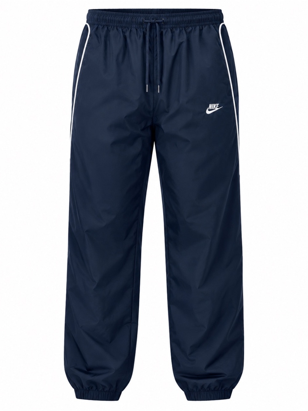 Nike Track Pants Men Size XL Curve Stripe Nylon Swoosh Y2K Baggy Navy Blue White